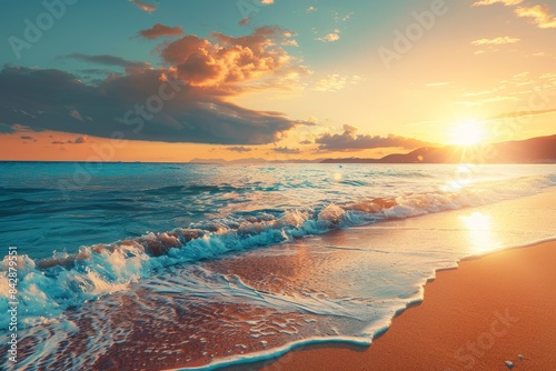 Marvellous Sunrise Beach. Tranquil Holiday Destination. Sea and Sky concept