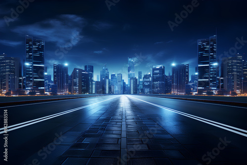 Fototapeta Naklejka Na Ścianę i Meble -  asphalt road leading into the city at night