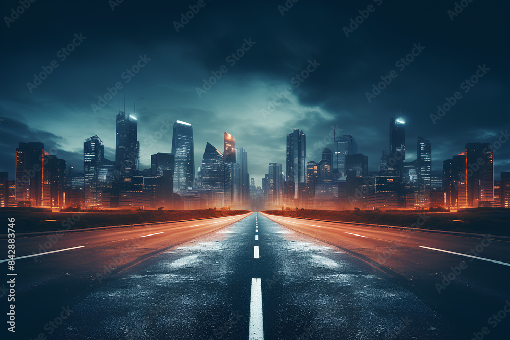 asphalt road leading into the city at night asphalt road leading into the city at night