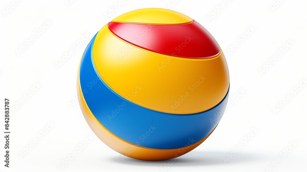 A colorful, striped ball isolated on a white background. The ball is yellow, red, blue, and white. A colorful, striped ball isolated on a white background. The ball is yellow, red, blue, and white.
