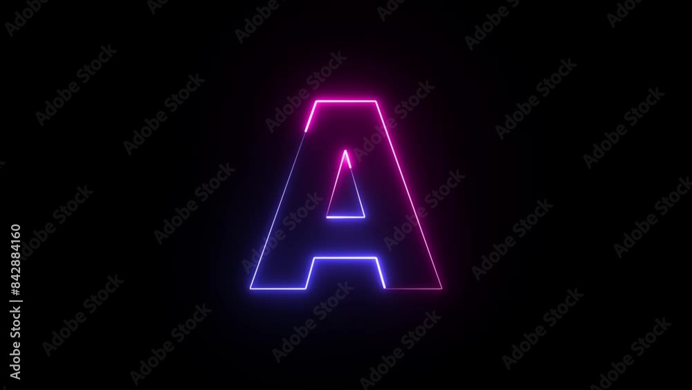 Animated neon letter A. Two-color trendy glowing loop neon alphabet letter A. Educational concept with neon letter