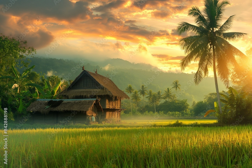 scenery traditional field rice tropical by generative ai scenery traditional field rice tropical by generative ai
