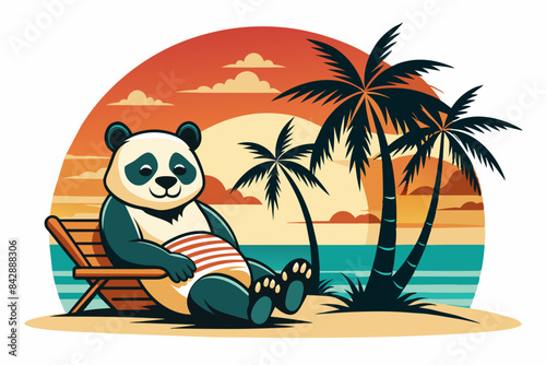 panda lounging on beach vector illustration