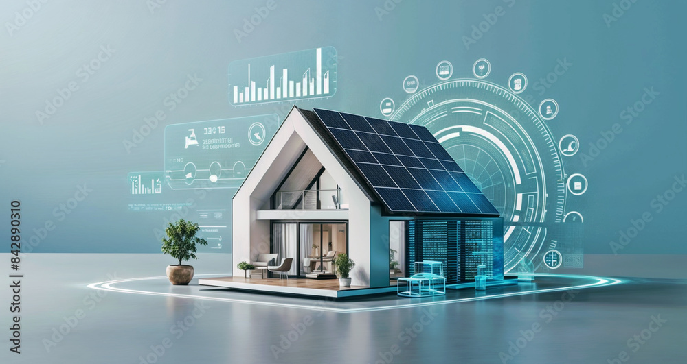 futuristic generic smart modern house with solar panels rooftop system ...