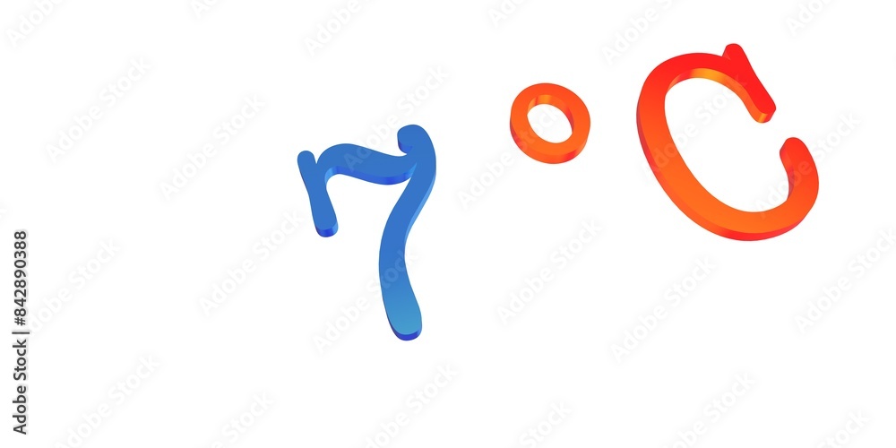 Numeral seven with a blue Celsius degree sign on a white background isolate. Temperature, weather, thermometer. Numeral seven with a blue Celsius degree sign on a white background isolate. Temperature, weather, thermometer.