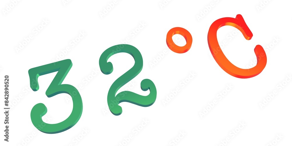 Numeral thirty two with a green Celsius degree sign on a white background isolate. Temperature, weather, thermometer. Numeral thirty two with a green Celsius degree sign on a white background isolate. Temperature, weather, thermometer.