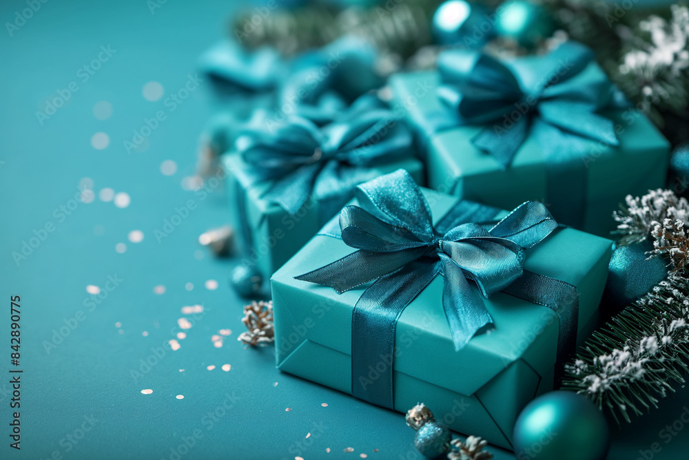 Christmas and New Year gifts concept. Gift boxes with bows and New Year's decor and Christmas toys. View from above. Postcard. Banner with many gift boxes. Christmas background. Christmas and New Year gifts concept. Gift boxes with bows and New Year's decor and Christmas toys. View from above. Postcard. Banner with many gift boxes. Christmas background.