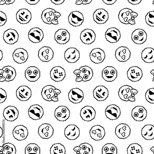 Seamless pattern with cute emoticons on white background.