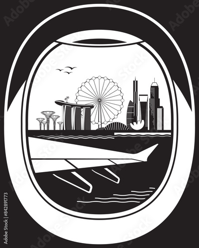 View from passenger aircraft to Singapore – vector illustration