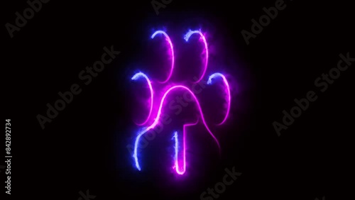 Neon letter T with neon paw, Neon alphabet T glowing in the dark, pink blue neon light shine T the best digital symbol,3d render Education concept. photo