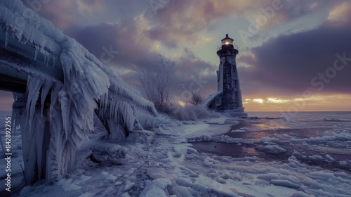 The harsh winter conditions have transformed the lighthouse into a glistening icicle a wondrous sight to behold.