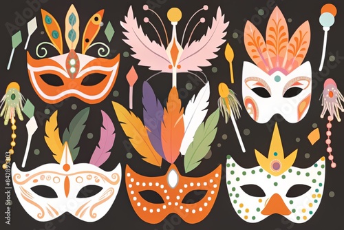 Wallpaper Mural Colorful and festive illustration of carnival masks, musical notes, and party decorations. Torontodigital.ca