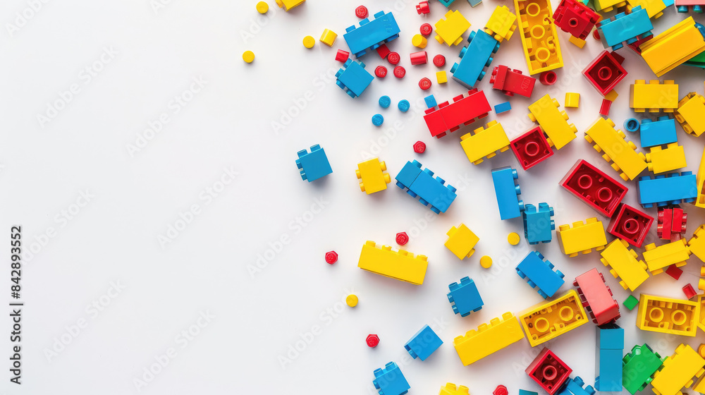 Colorful Bricks Spread Across White Surface Colorful Bricks Spread Across White Surface