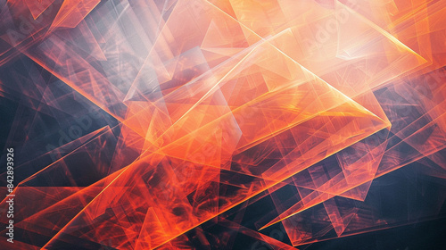 Orange and Coral glowing abstract geometric lines. PowerPoint and Business background.