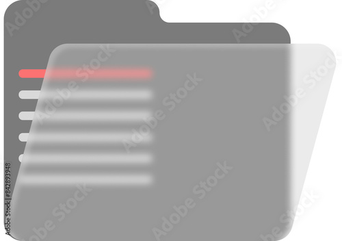 Glass morphism style document folder design element for business and computer system illustration