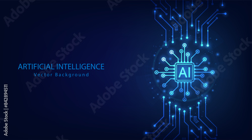 AI chipset on circuit board. Artificial intelligence abstract background. Futuristic technology concept Artificial intelligence. Machine learning and Digital technology design. Vector illustration.
