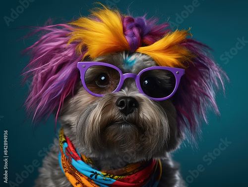 Small, Cool And Funny Terrier Dog With Red Hair, Dressed Like A Punk