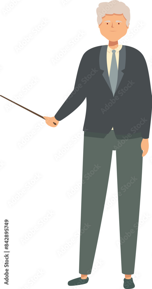 Elderly professor is standing and pointing with a wooden pointer Elderly professor is standing and pointing with a wooden pointer