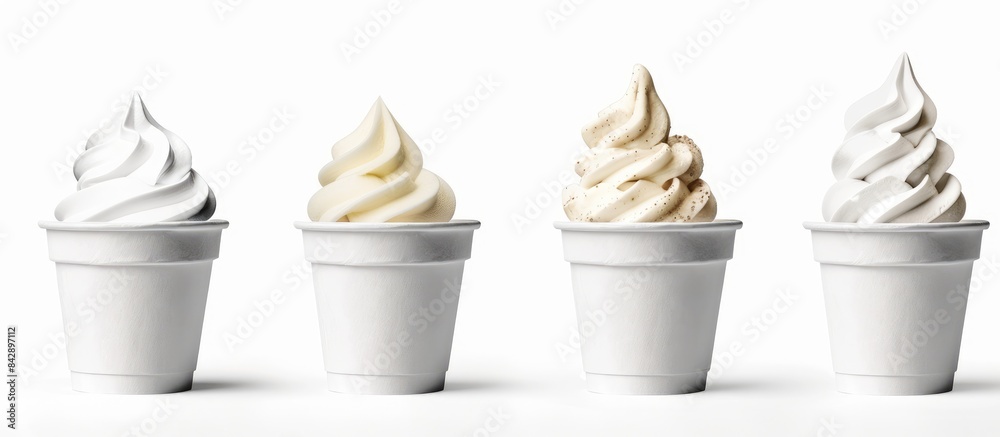 Collection of Vanilla Soft Ice Cream Packaging Template Mockups on Blank Paper Cups, Isolated on White Background Collection of Vanilla Soft Ice Cream Packaging Template Mockups on Blank Paper Cups, Isolated on White Background