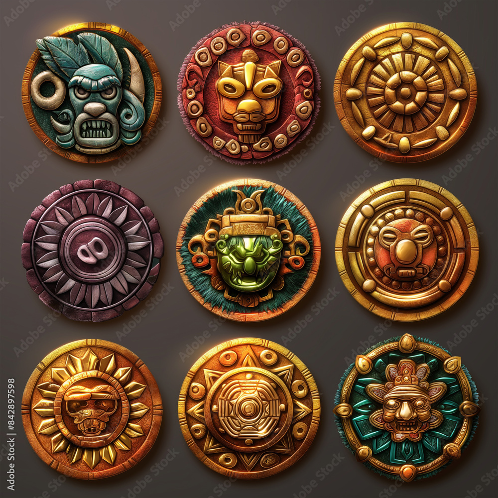 Asset of Aztec coins for mobile game or slot game, Illustration. Asset of Aztec coins for mobile game or slot game, Illustration.