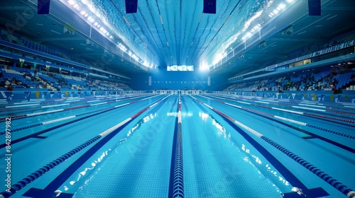 Olympic Swimming Pool with Lanes. Generative ai photo