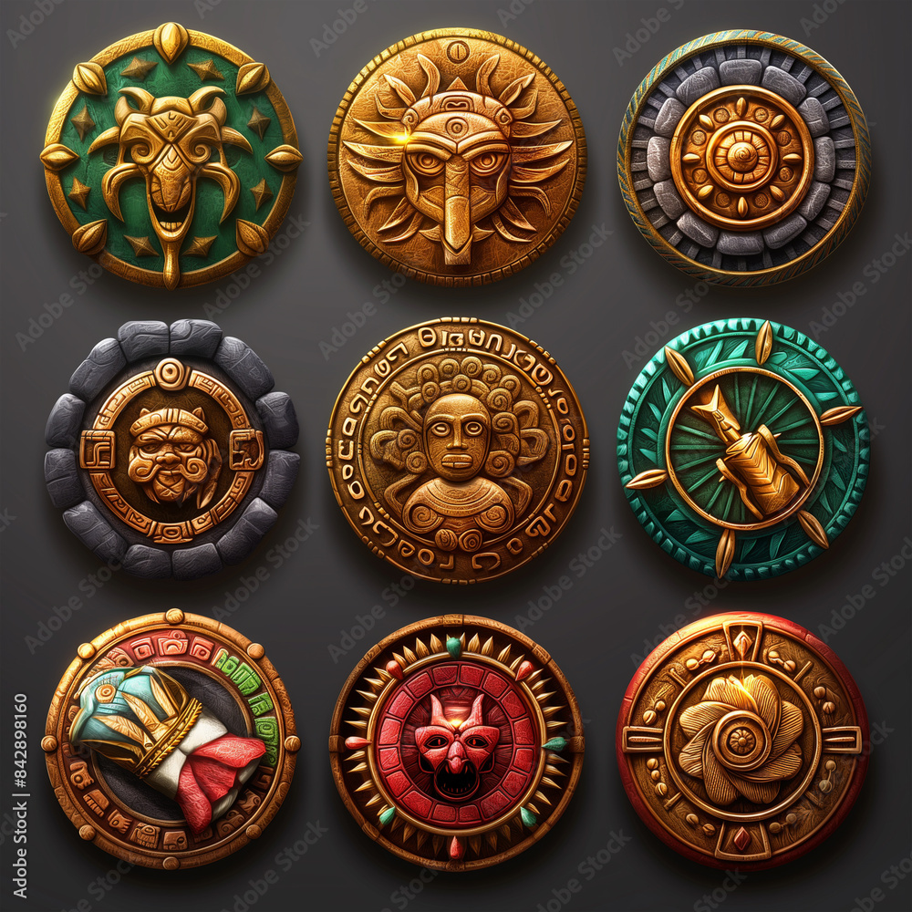 Asset of Aztec coins for mobile game or slot game, Illustration. Asset of Aztec coins for mobile game or slot game, Illustration.
