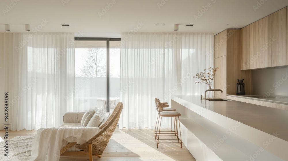 Fototapeta premium Minimalist Kitchen with Natural Light and Wooden Accents. Generative ai