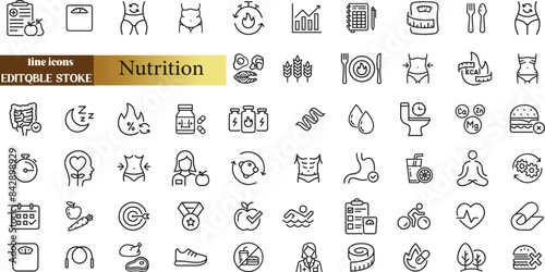 Nutrition Line Editable Icons set