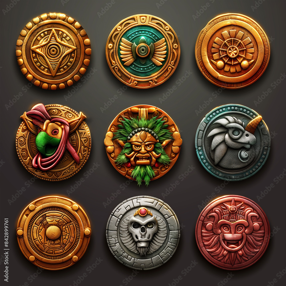 Asset of Aztec coins for mobile game or slot game, Illustration. Asset of Aztec coins for mobile game or slot game, Illustration.