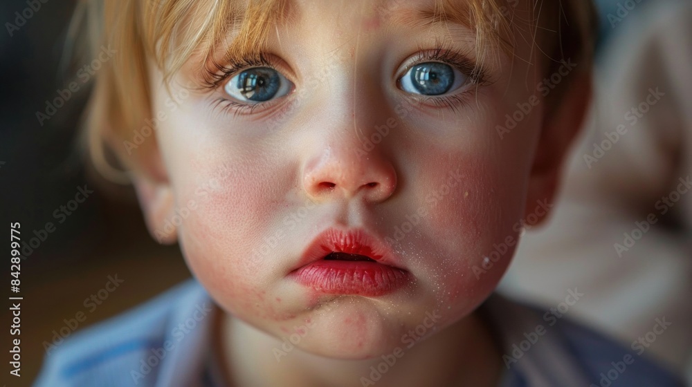 Detailed Portrait Of A Small Child With Red Chapped Lips And Skin detailed-portrait-of-a-small-child-with-red-chapped-lips-and-skin