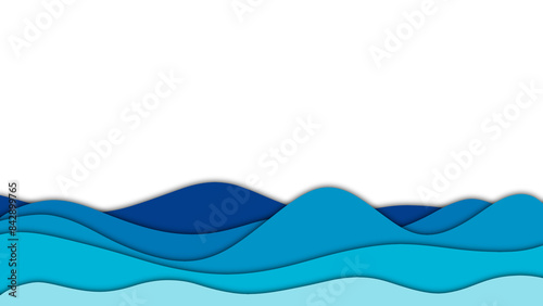 Abstract blue waves paper cut design. Ocean water layer gradation. 3D effect.