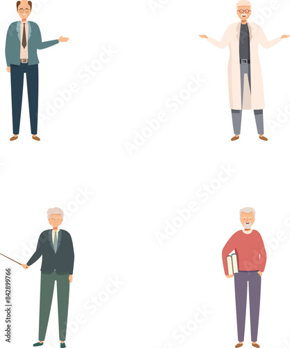 Illustrations of four different elderly men in various clothing and poses, isolated on white background