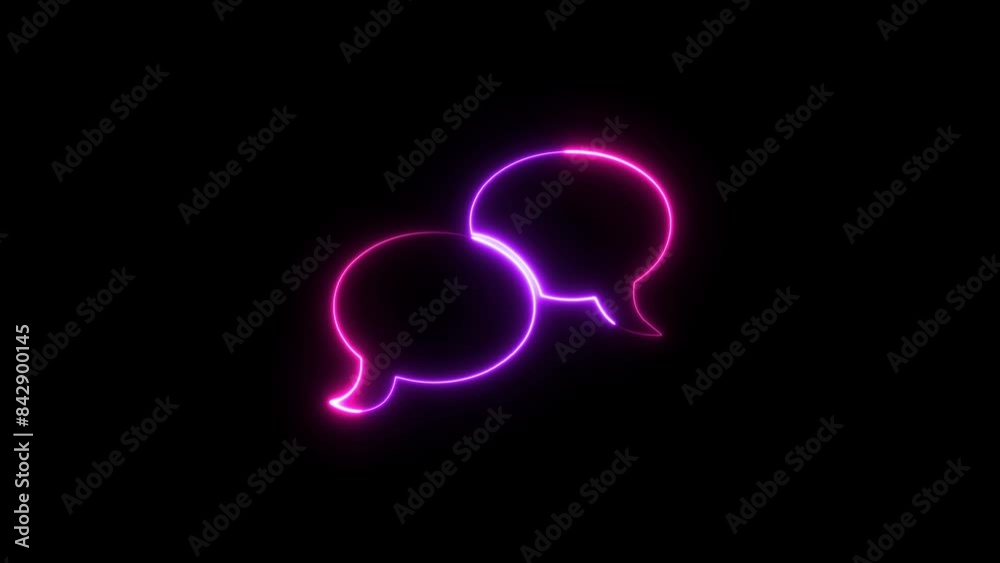 Colorful simple neon sign chat bubble typing icon in black. Message typing cloud speech dialogue neon frame. Speech balloon cartoon-style light chat icon sign high-quality stock illustration.