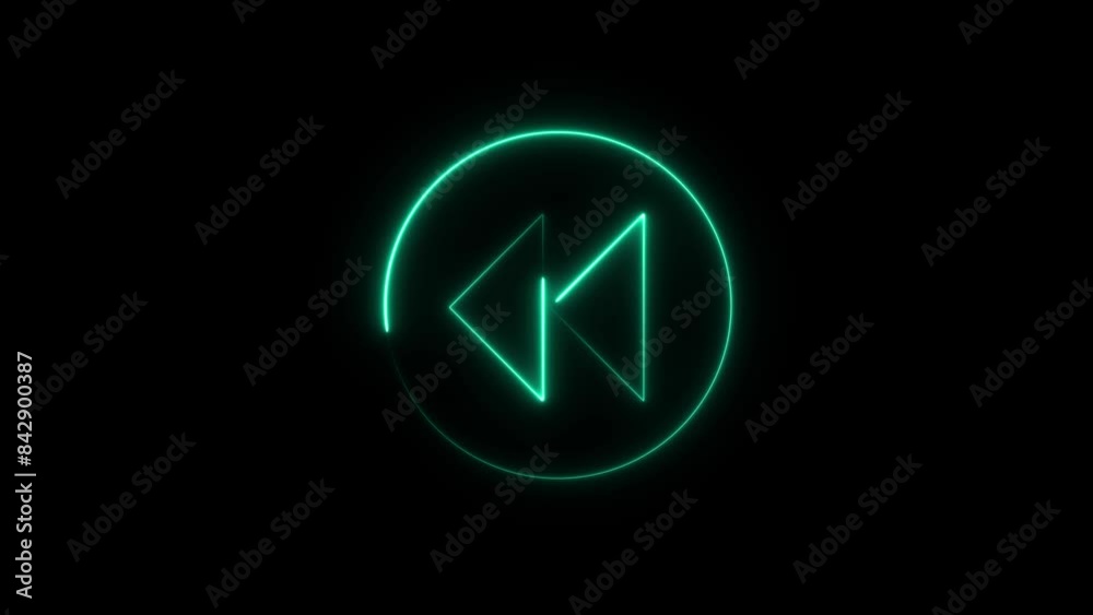 Previous button. Music arrow button symbol. Glowing neon arrow sign.