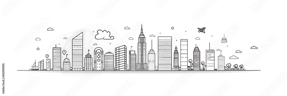 Skyscraper line drawing, panorama wallpaper, the simple beauty of backgrounds for graphics Skyscraper line drawing, panorama wallpaper, the simple beauty of backgrounds for graphics