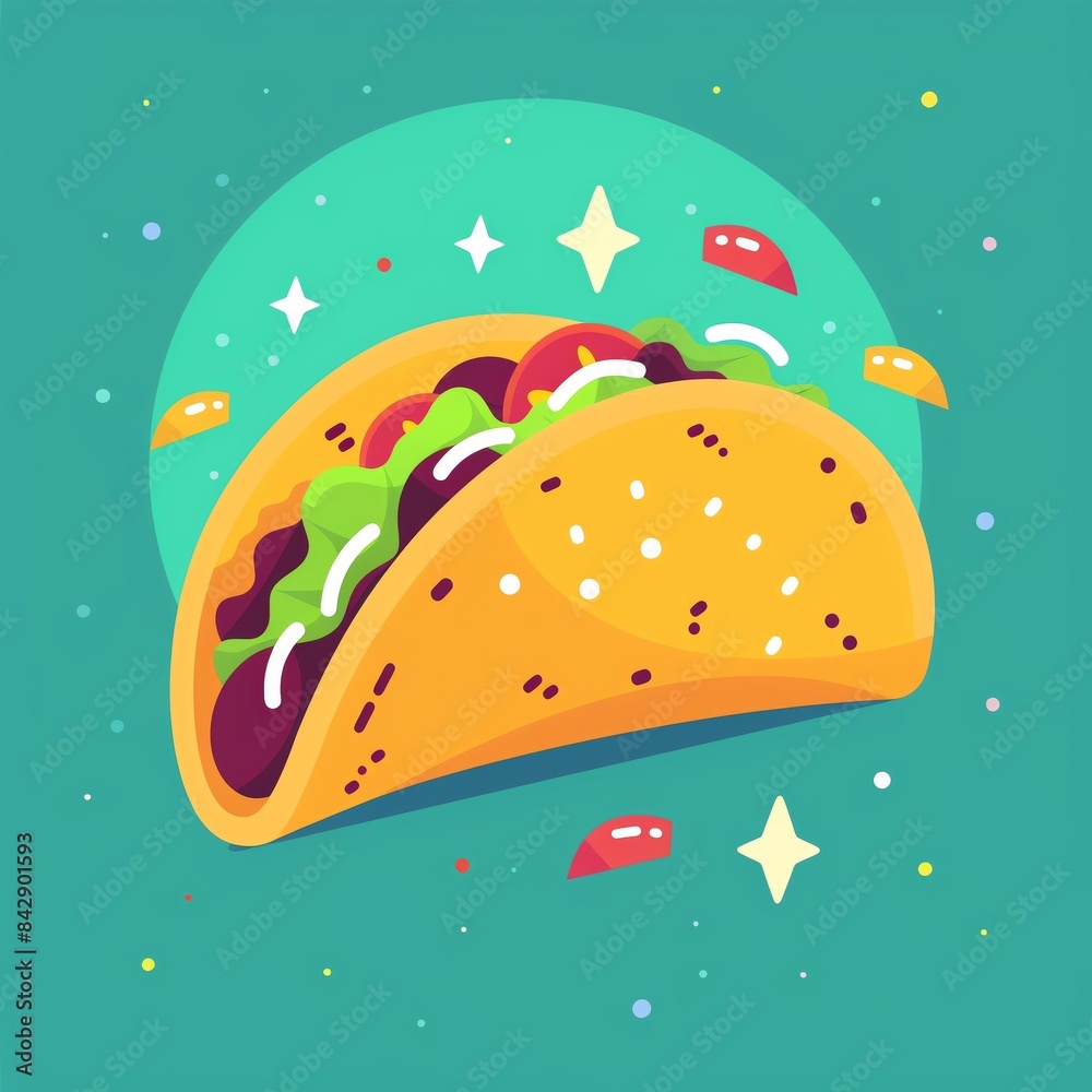 Delicious taco with filling and toppings on a green background. Delicious taco with filling and toppings on a green background.