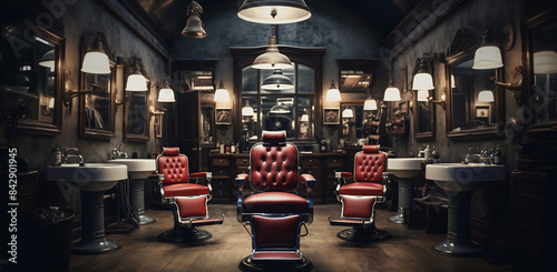 Elegant Barbershop Interior with Wooden Accents © Canvas Alchemy