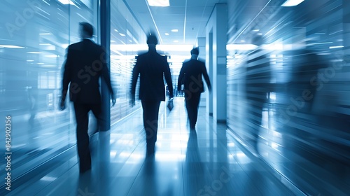 businesspeople walking in the corridor of an business center, pronounced motion blur. Generative Ai