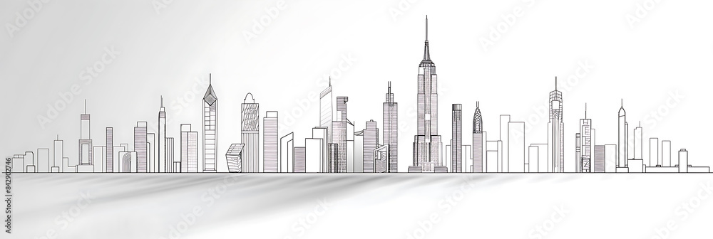 Naklejka premium Skyscraper line drawing, panorama wallpaper, the simple beauty of backgrounds for graphics