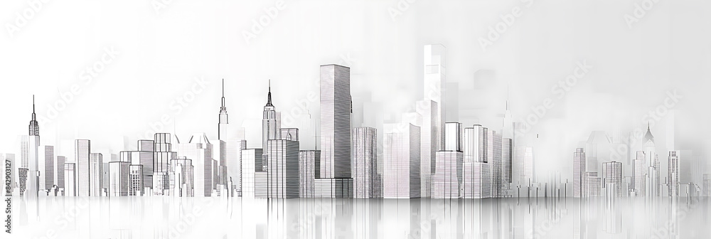 Skyscraper line drawing, panorama wallpaper, the simple beauty of backgrounds for graphics