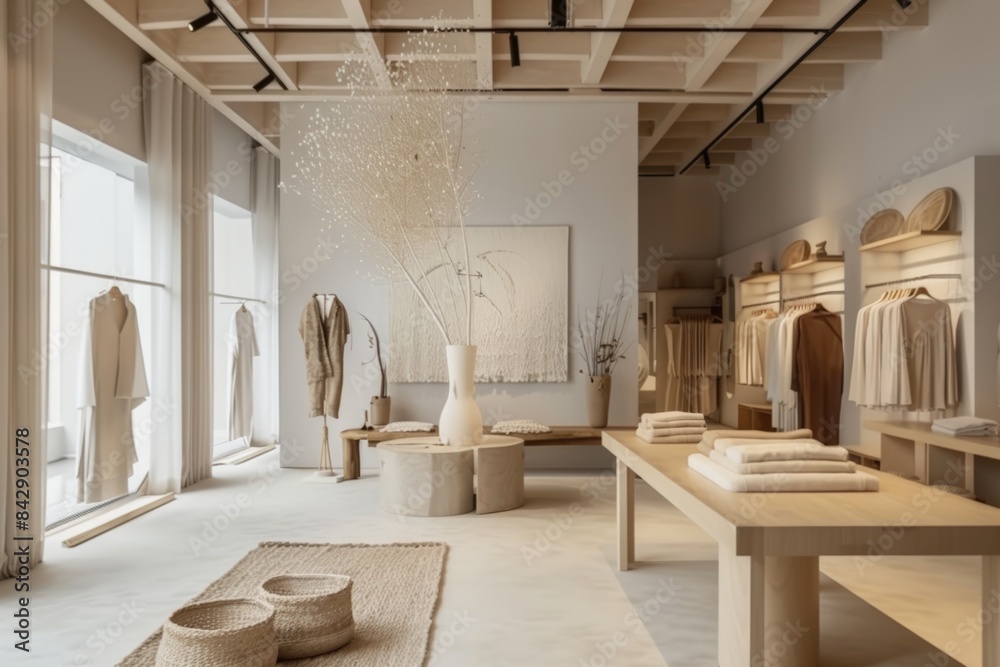 Modern clothing store interior with a bright and organized layout. Modern clothing store interior with a bright and organized layout.