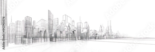 Skyscraper line drawing, panorama wallpaper, the simple beauty of backgrounds for graphics