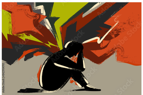 Depression, stress, anxiety state of human. Psychological, mental disorder illustration