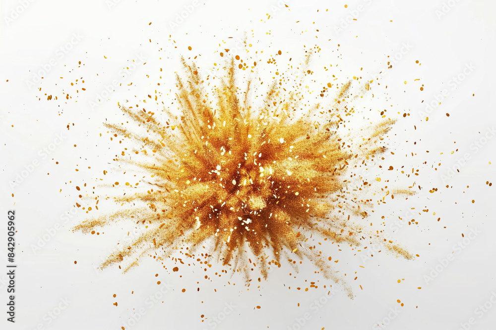 Abstract Explosion of Golden Particles on a White Background Abstract Explosion of Golden Particles on a White Background