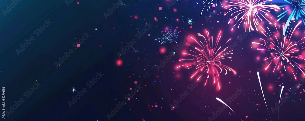 Fototapeta premium A vector icon of fireworks bursting in the sky, on a clean, dark background with ample copy space
