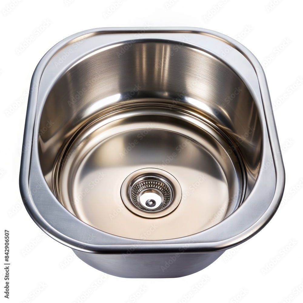 Single Stainless Steel Kitchen Sink Bowl Isolated on White Background. Generative AI Single Stainless Steel Kitchen Sink Bowl Isolated on White Background. Generative AI