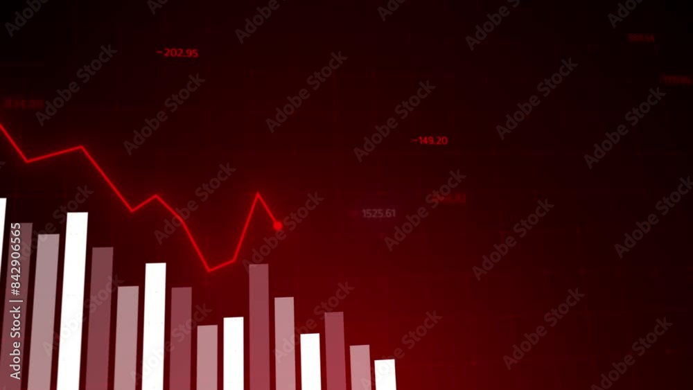 Dynamic crypto market plunge visualized: bars, charts, and diagrams illustrating trading losses, downward trends, and financial impacts in deep red tones.