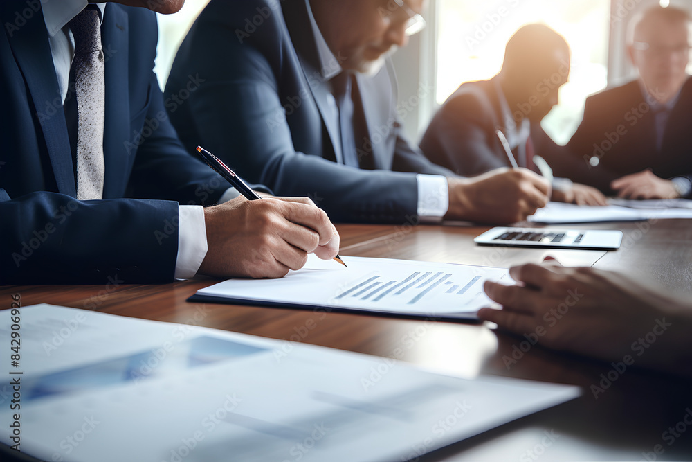 business accounting team meeting in room office using pen pointing at paperwork. finance concept business accounting team meeting in room office using pen pointing at paperwork. finance concept
