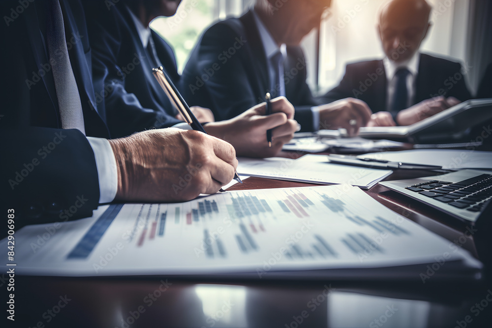 business accounting team meeting in room office using pen pointing at paperwork. finance concept business accounting team meeting in room office using pen pointing at paperwork. finance concept