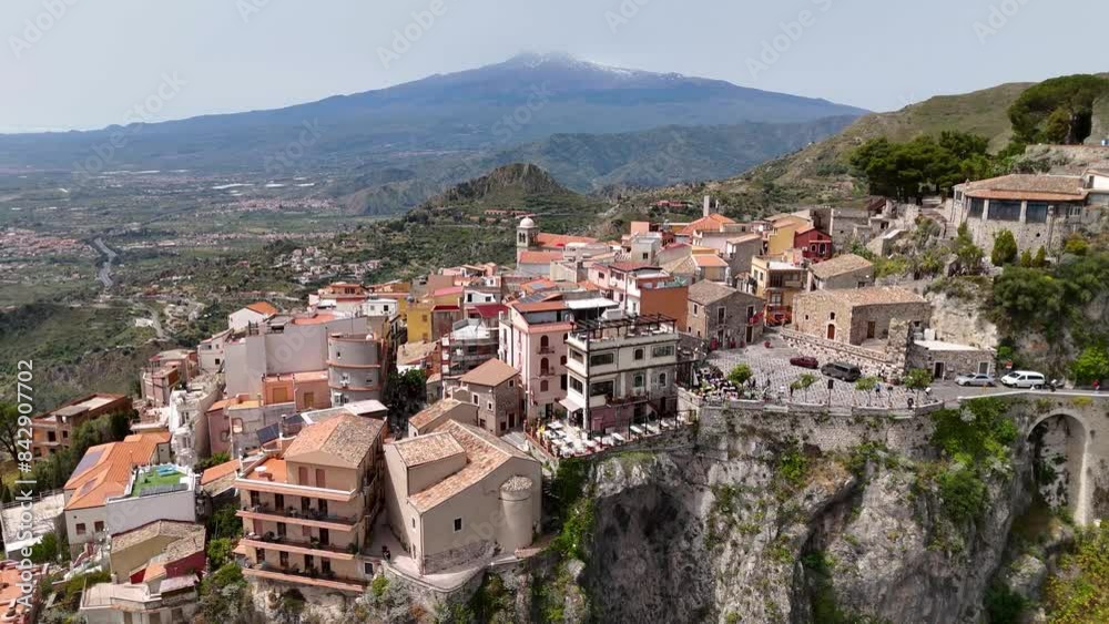 Drone shot of Castelmola village in eastern Sicily, Italy Drone shot of Castelmola village in eastern Sicily, Italy